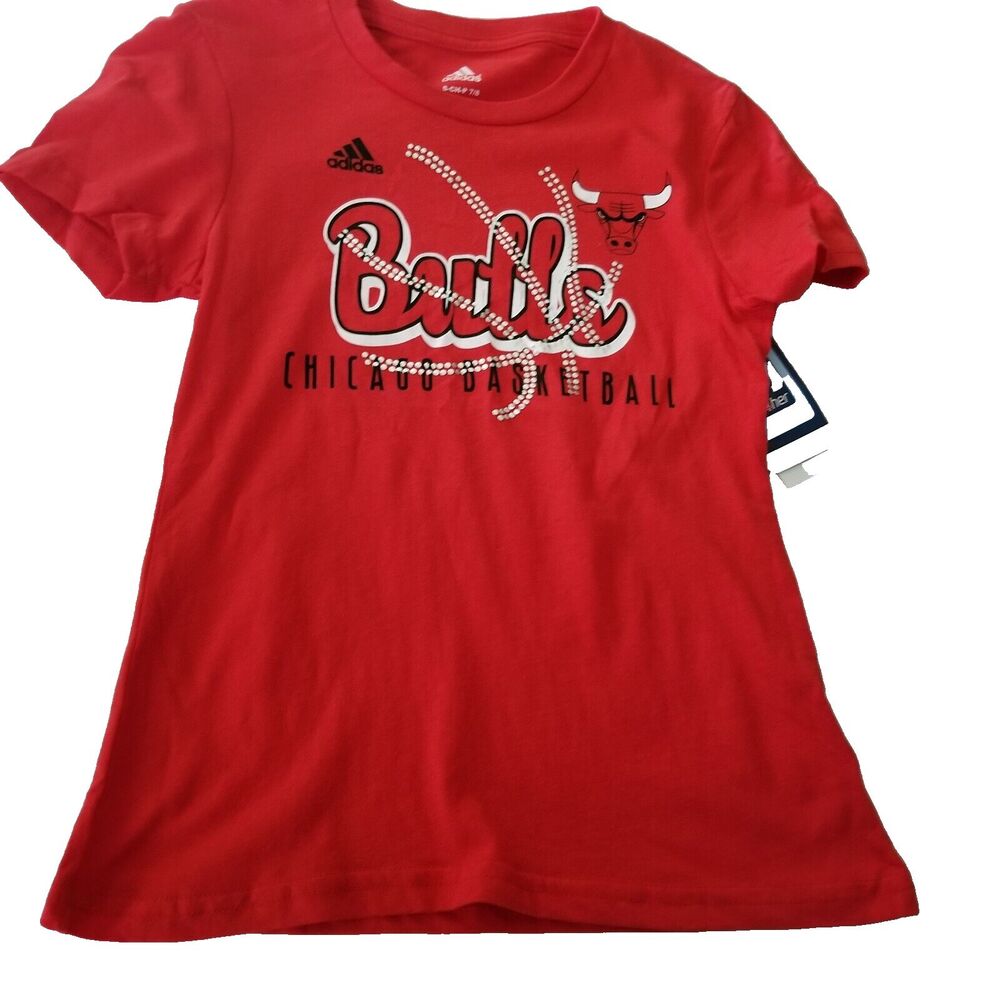 Adidas Chicago Bulls T Shirt Girls Small Red Short Sleeve